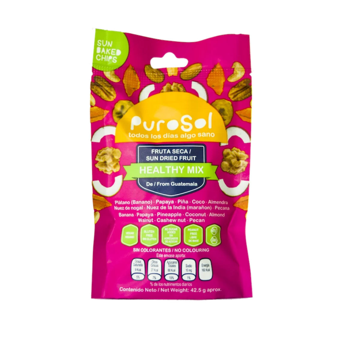 Snack Pack Mix (425 gr.) 10 units per box by PuroSol-healthy snacks sun-dried in Guatemala, dehydrated fruits and herbs for all of your culinary creations
