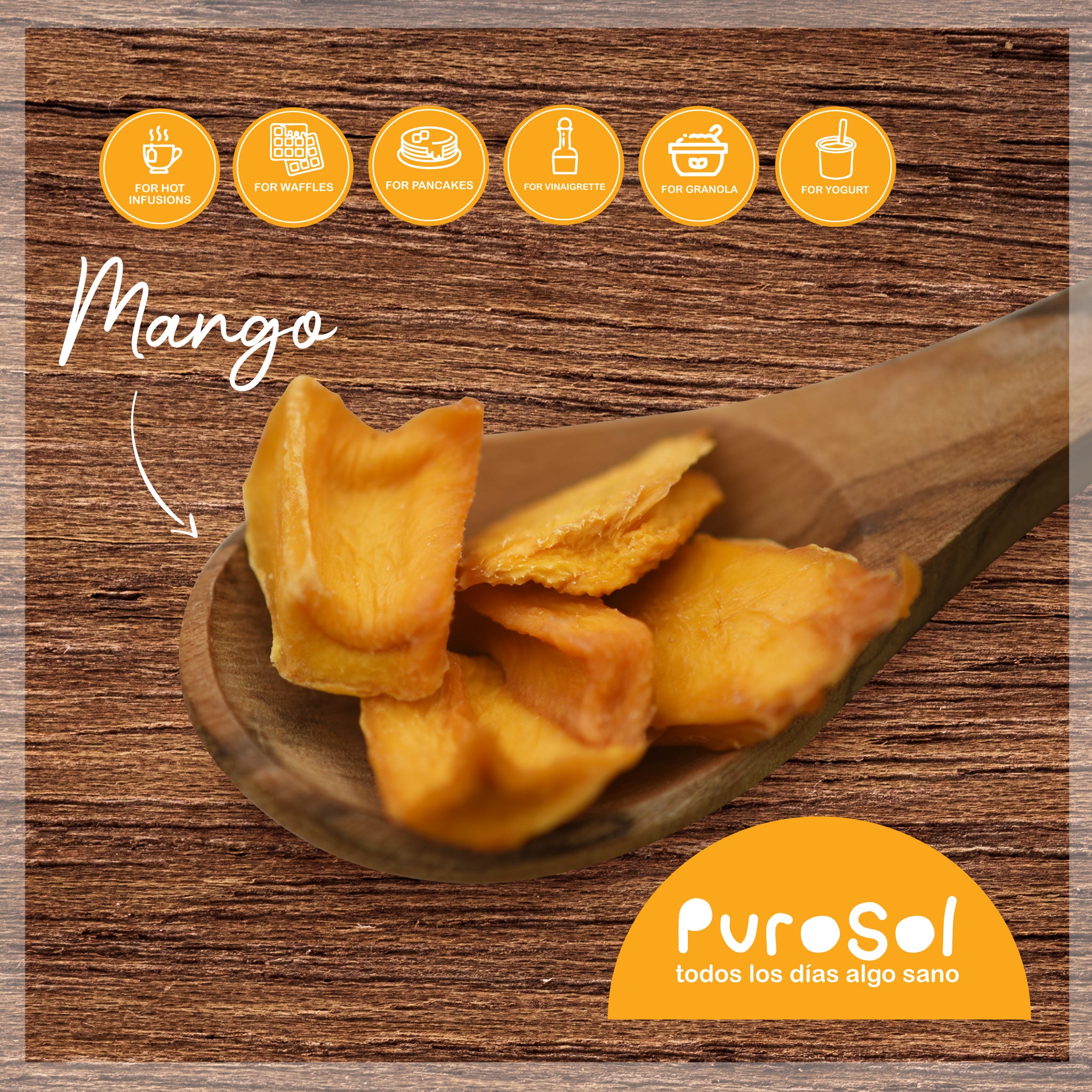 Sun Dried Cubed Mango by PuroSol (217 gr.)-healthy snacks sun-dried in Guatemala, dehydrated fruits and herbs for all of your culinary creations