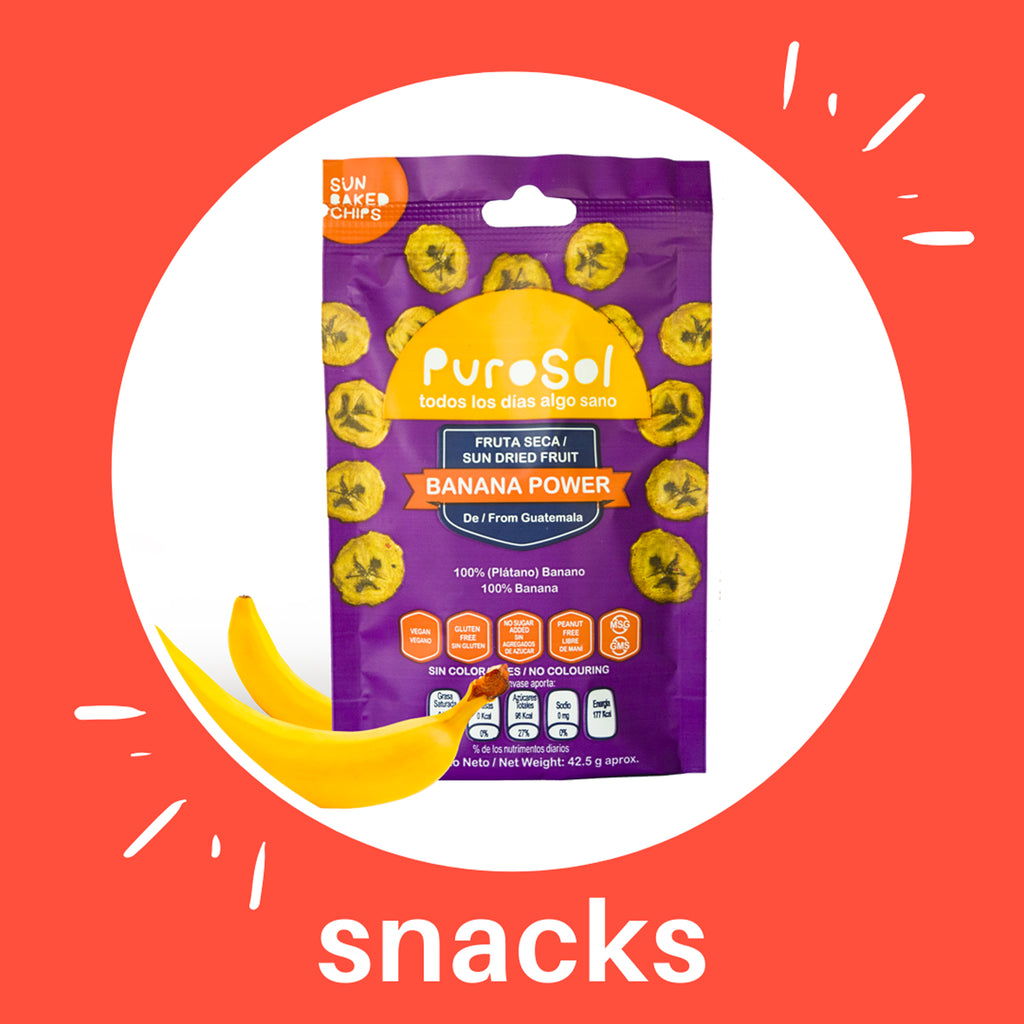 Sun Dried Banana Power Snacks by PuroSol (42.5 gr.)-healthy snacks sun-dried in Guatemala, dehydrated fruits and herbs for all of your culinary creations