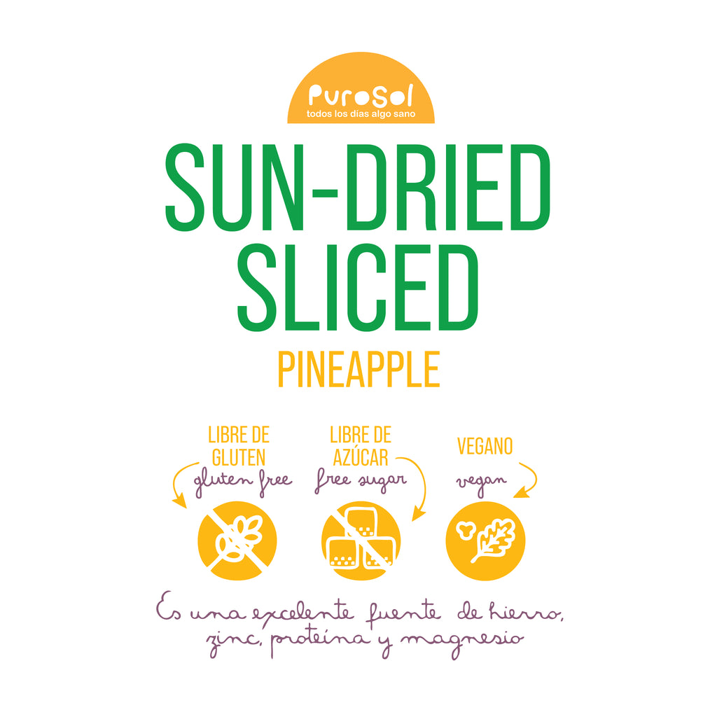Sun Dried Sliced Pineapple by PuroSol (217 gr.)-healthy snacks sun-dried in Guatemala, dehydrated fruits and herbs for all of your culinary creations