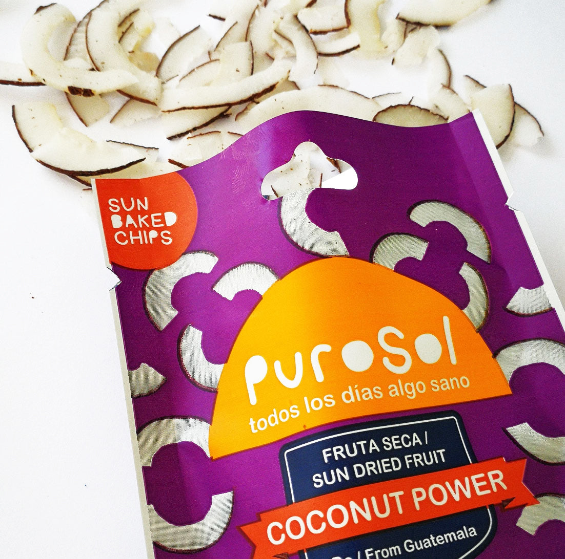 Sun Dried Coconut Power Snacks by PuroSol Snacks (42.5 gr)-healthy snacks sun-dried in Guatemala, dehydrated fruits and herbs for all of your culinary creations