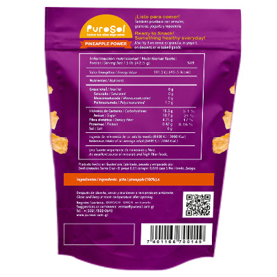 Sun Dried Pineapple Power Snacks by PuroSol Snacks (42.5 gr.)-healthy snacks sun-dried in Guatemala, dehydrated fruits and herbs for all of your culinary creations