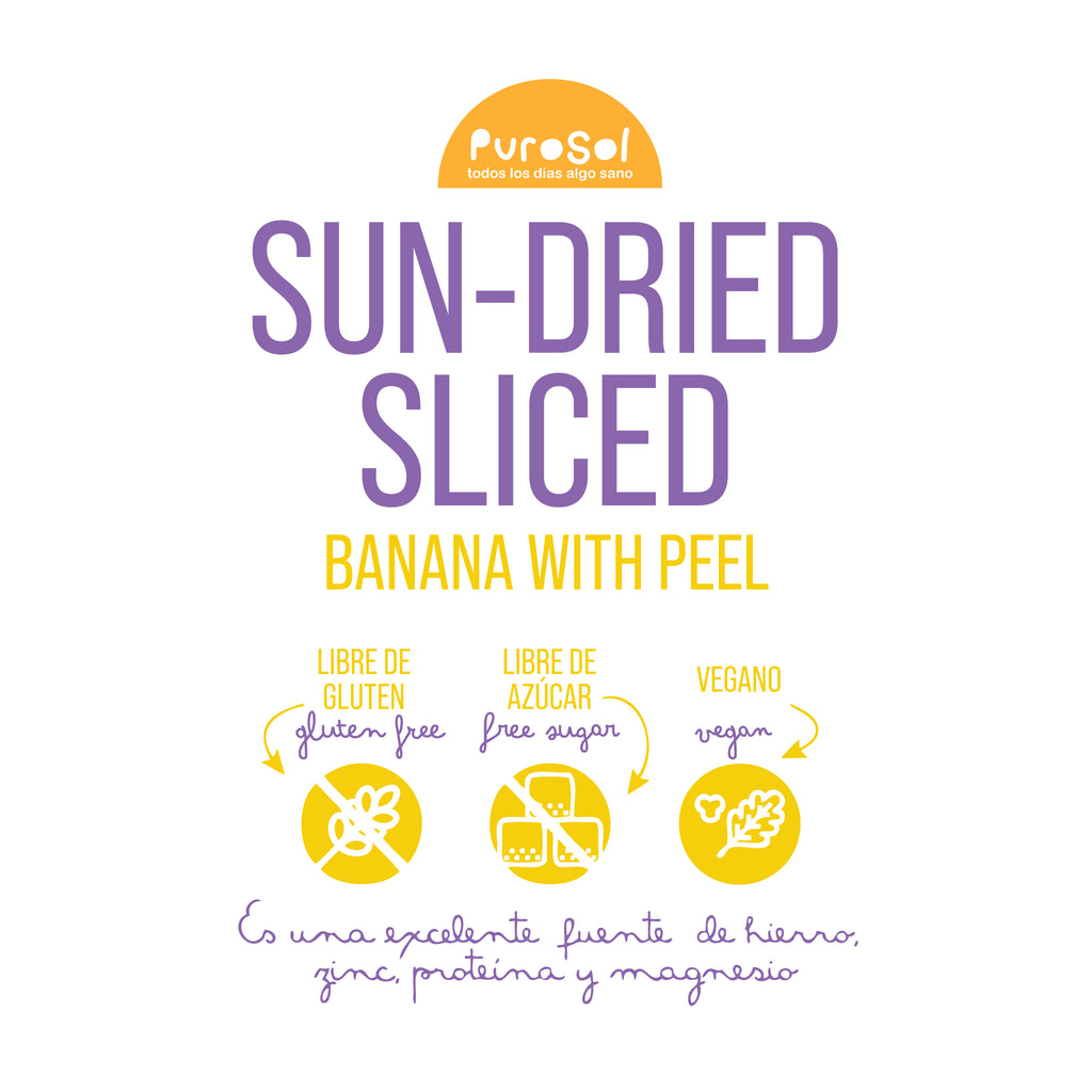 Sun Dried Sliced Banana by PuroSol (217 gr.)-healthy snacks sun-dried in Guatemala, dehydrated fruits and herbs for all of your culinary creations
