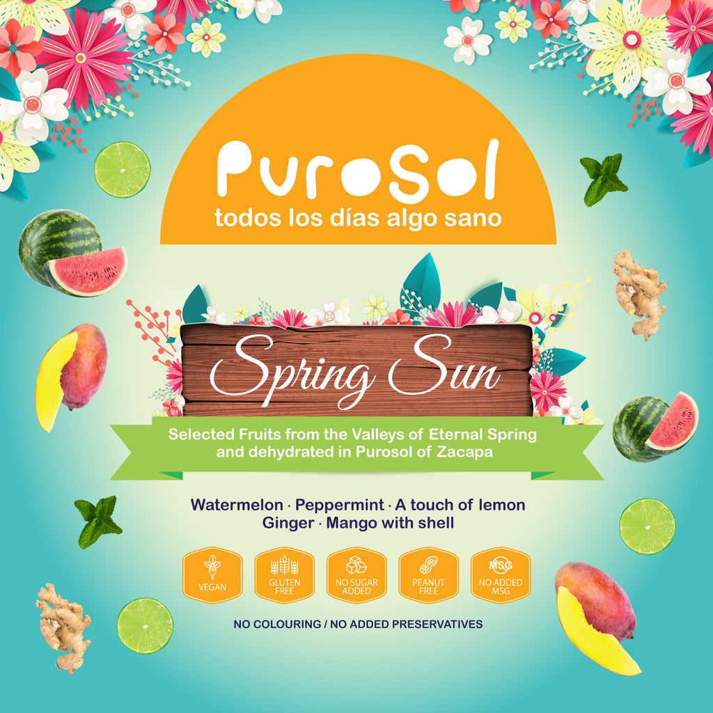 Spring Sun Infusion by PuroSol-healthy snacks sun-dried in Guatemala, dehydrated fruits and herbs for all of your culinary creations