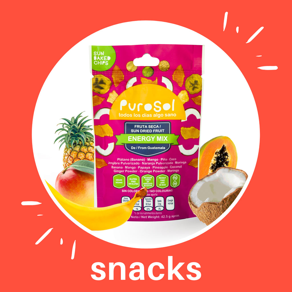 Sun Dried Energy Mix Snacks by PuroSol Snacks (42.5 gr.)-healthy snacks sun-dried in Guatemala, dehydrated fruits and herbs for all of your culinary creations